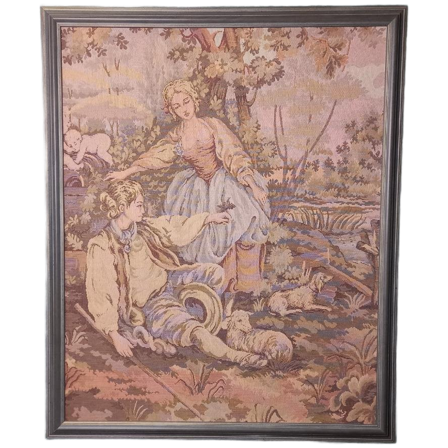 Antieke Italiaanse Gobelin In Houten Lijst image 1