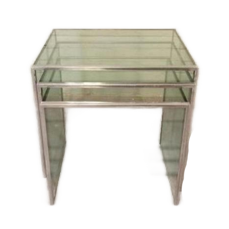Vintage Glas En Chrome Mimiset Nesting Tables Bijzettafels image 1