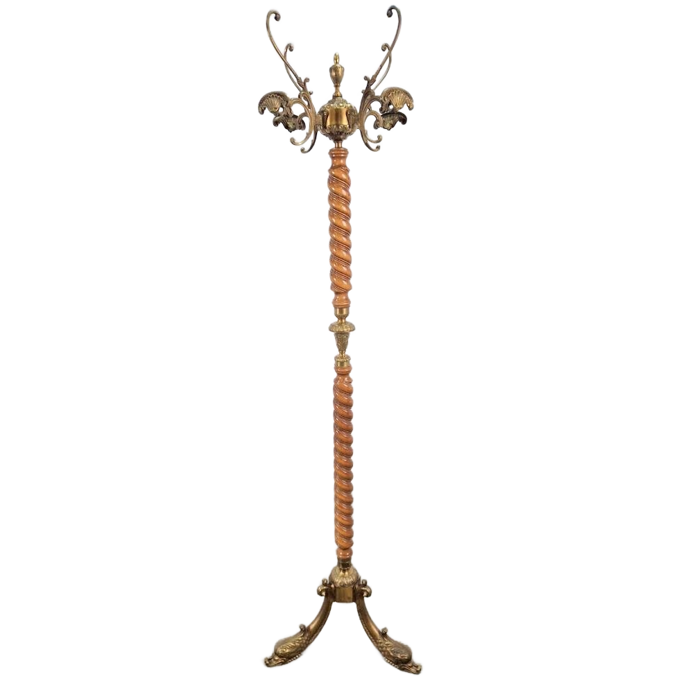 Regency Staande Kapstok Barley Twist Hout Messing Leeuwenkop image 1
