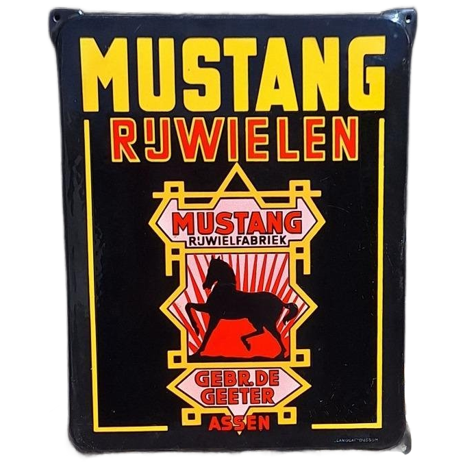 Emaille Bord Van Mustang Rijwielen Van Gebr. De Geeter Assen image 1