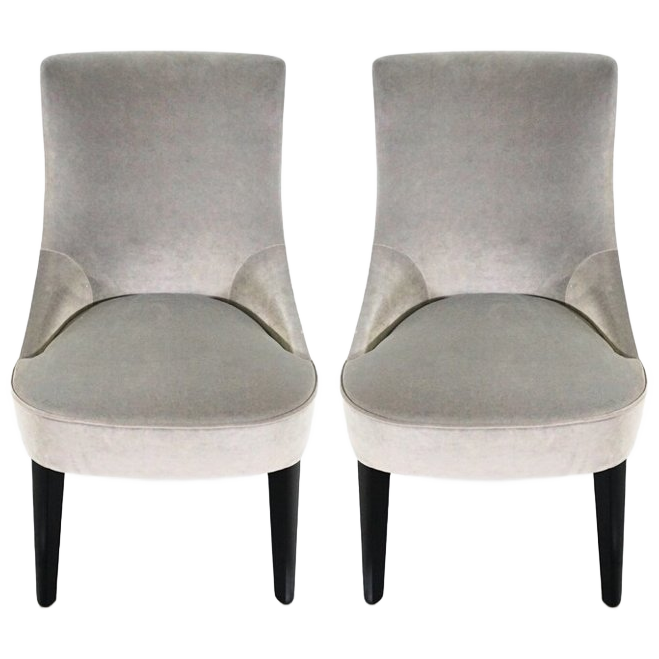 2x Eetkamerstoel Hout Fluweel Grijs Zilver image 1