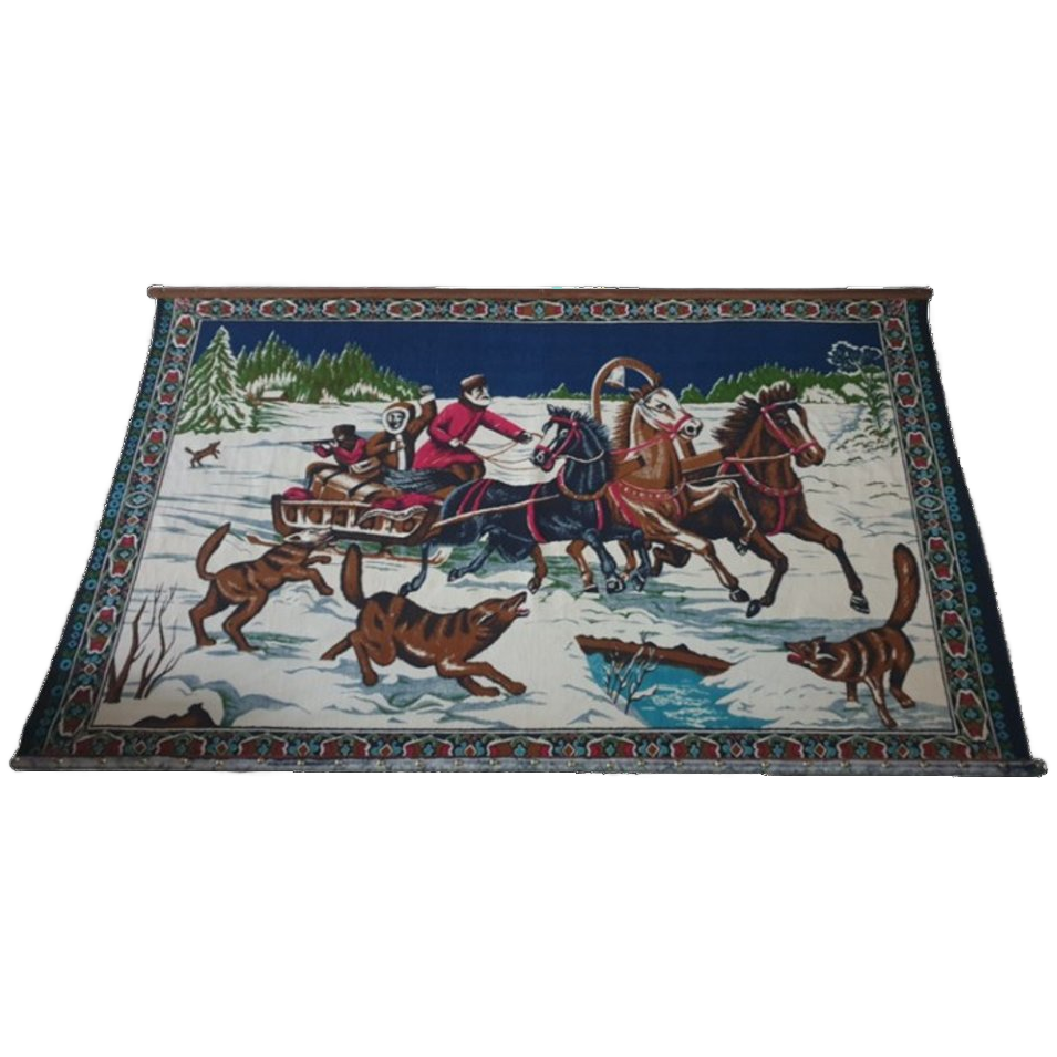 Groot Mid Century Pluche / Velvet Wandkleed Wolven Jacht image 1