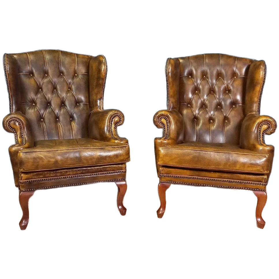 Cognackleurige Chesterfield Wingback Fauteuil (2x) image 1
