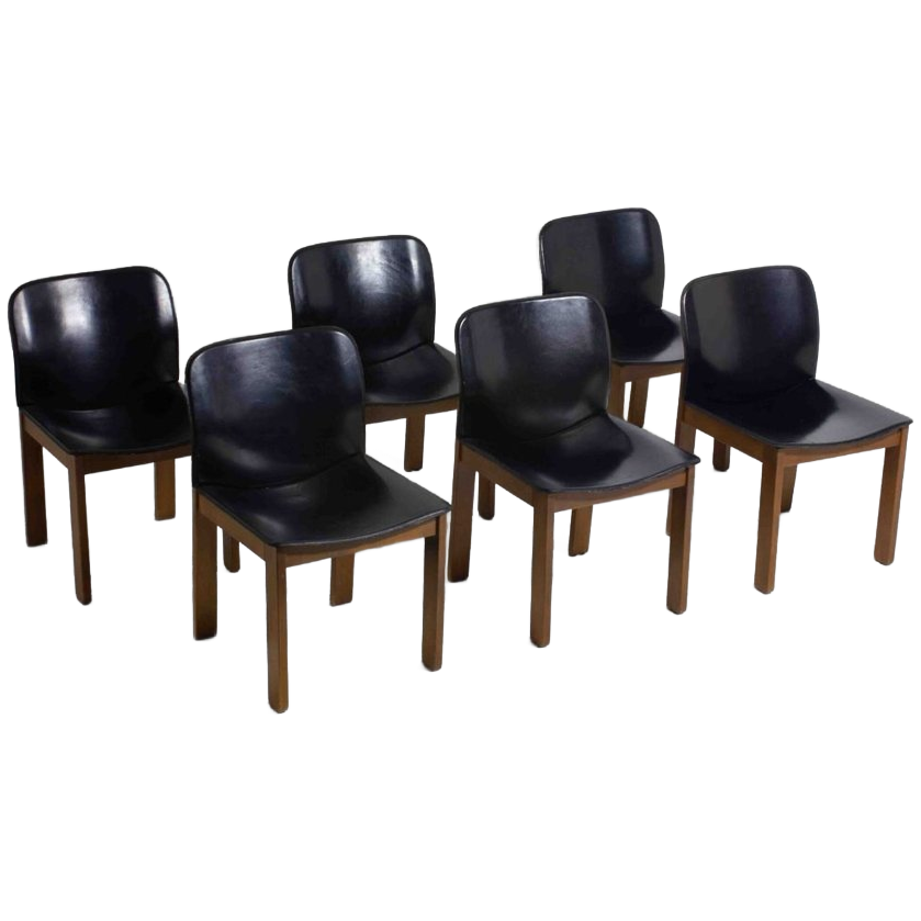 Mid-century Set Van 6 Lederen Eetkamerstoelen Door Arfa & Tobia Scarpa, 1970 image 1