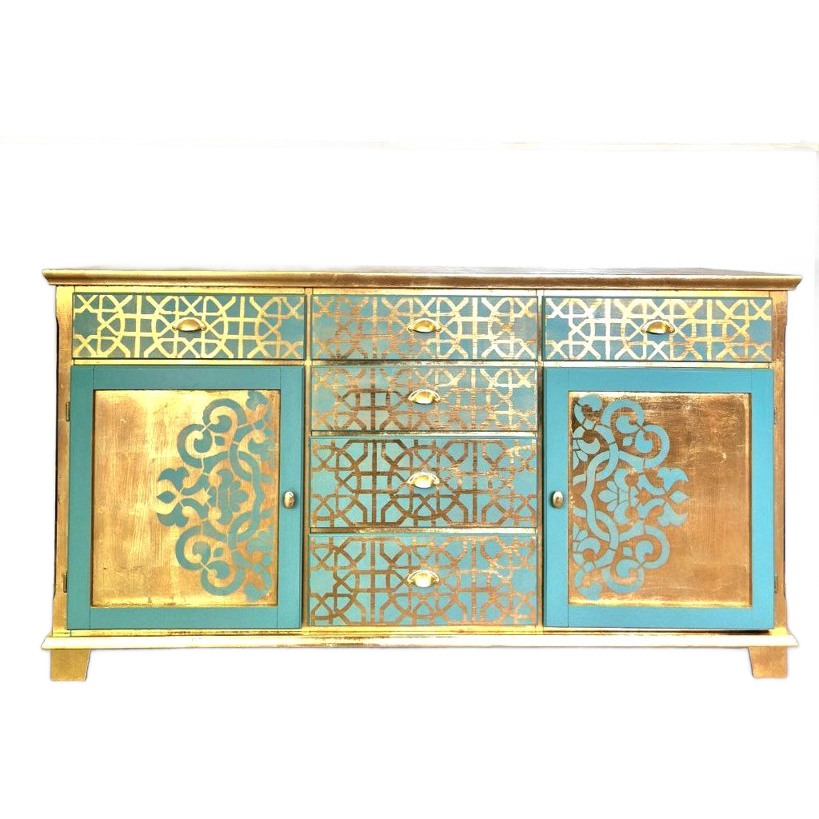 Oosterse Stijl Dressoir/ Kast In Goud En Turquoise image 1