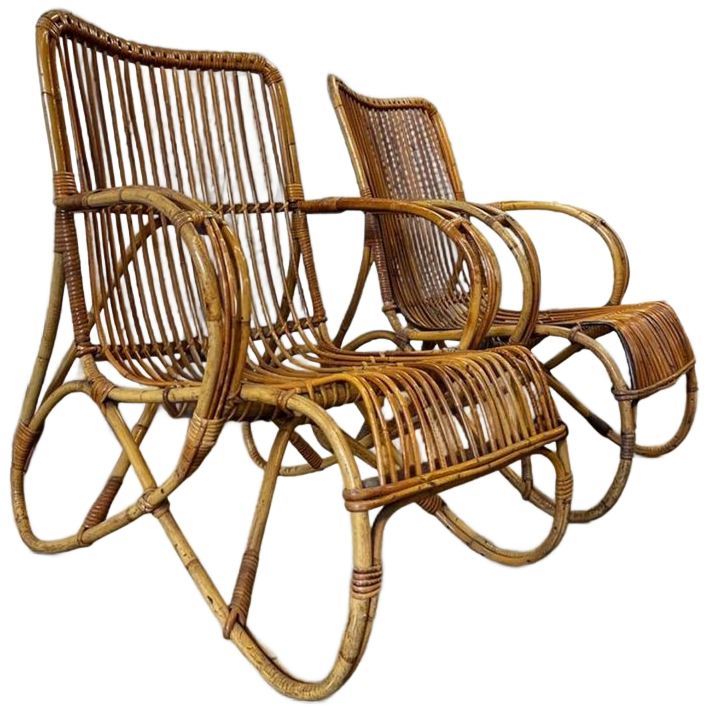 Set Van 2 Vintage Rotan Fauteuils / Eenzitjes Rohé image 1