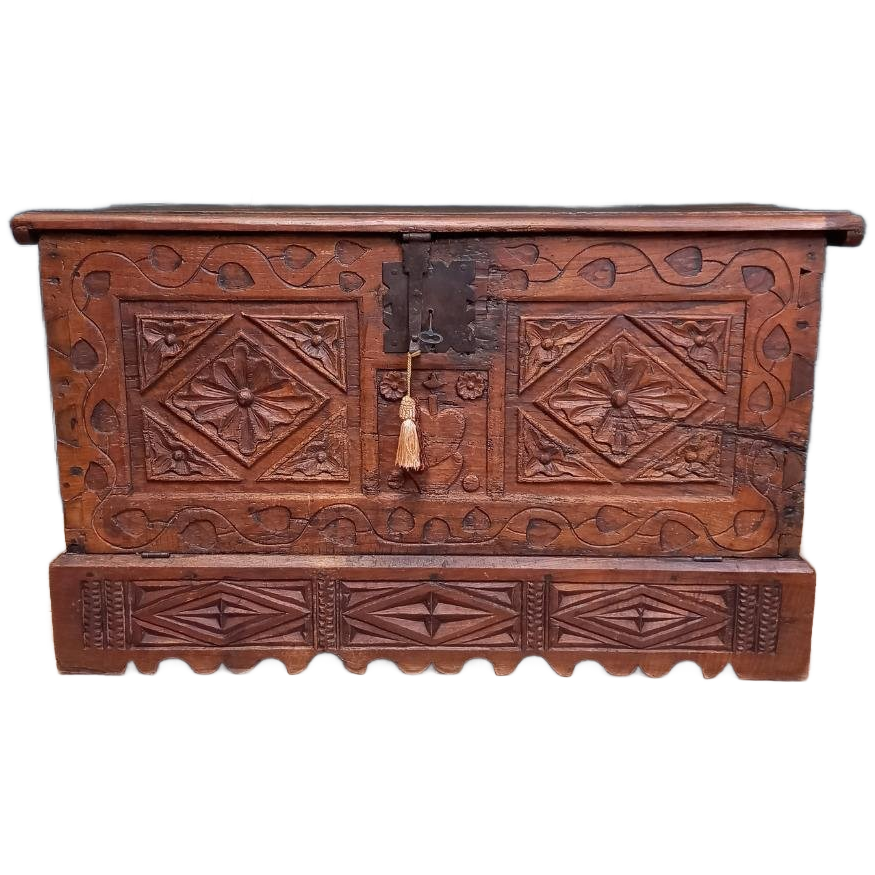 Grote Spaanse Antieke Kastanjehouten Primitieve Kist image 1