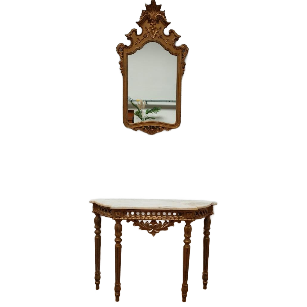 Vintage, Antieke Wandconsole Sidetable, Wandtafel Met Marmer Blad En Spiegel image 1