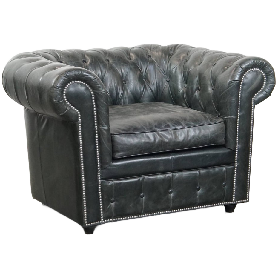 Tijdloze En Klassieke Ruime Zwarte Chesterfield Fauteuil Van Karaktervol Generfd Rundleer image 1