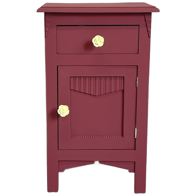 Restyle Frans Nachtkastje Antiek Diep Bordeaux & Porseleinen Knop image 1