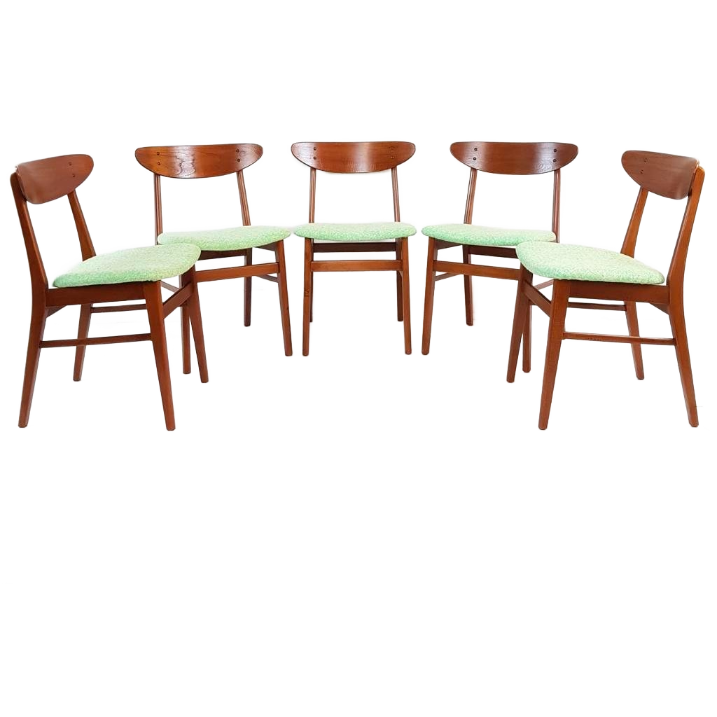 5 Farstrup Deense Houten Stoelen Nieuw Gestoffeerd Groen image 1