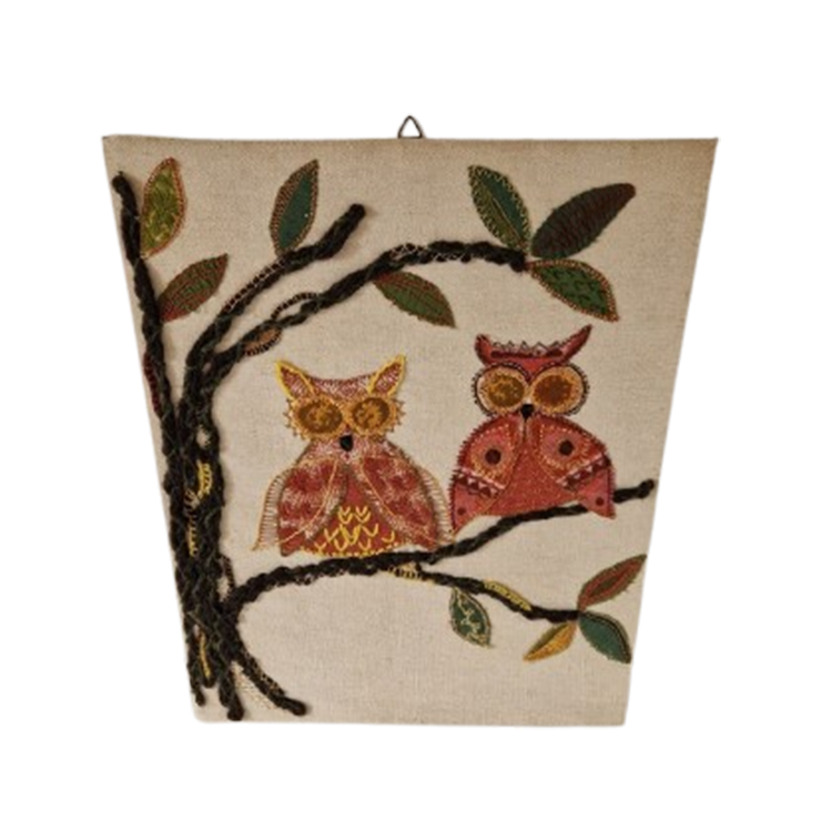 Vintage Schilderij Van Stof Uil Stof Wandkleed Muurkleed image 1