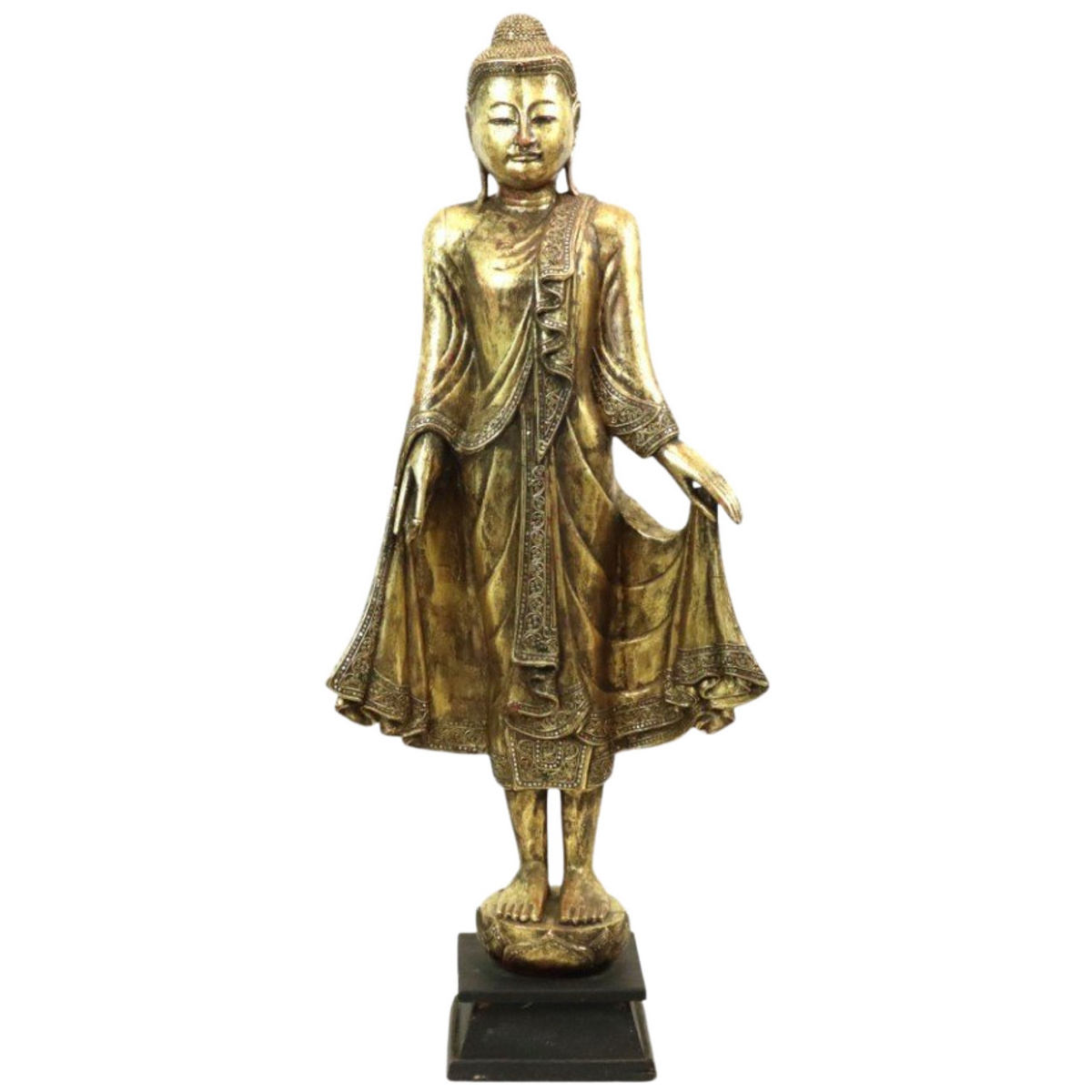 Enorm Boeddhabeeld Verguld Hout Mandalay Birma 140cm image 1