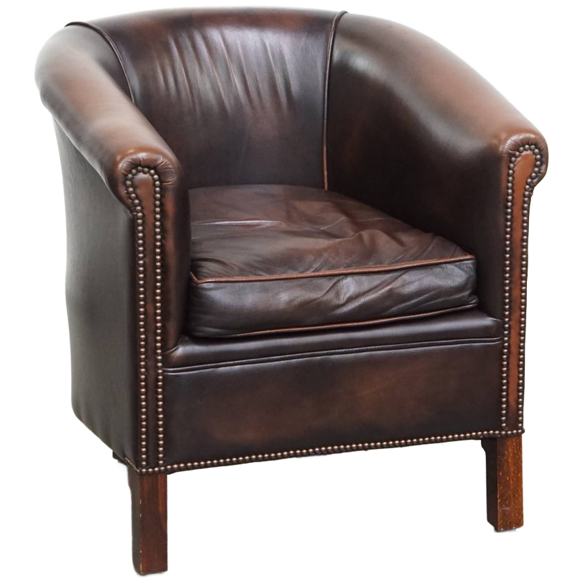 Elegante En Comfortabele Rundleren Clubfauteuil In Engelse Stijl In Een Mooie Donkere Kleur image 1