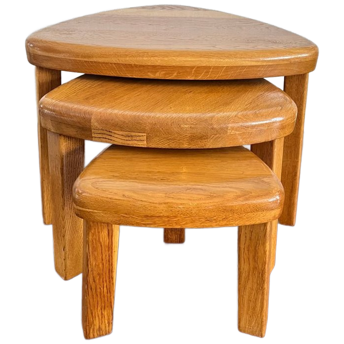 Vintage Brutalist Nesting Set Of Bijzettafels - Massief Blond Eikenhout ‘60/‘70 image 1