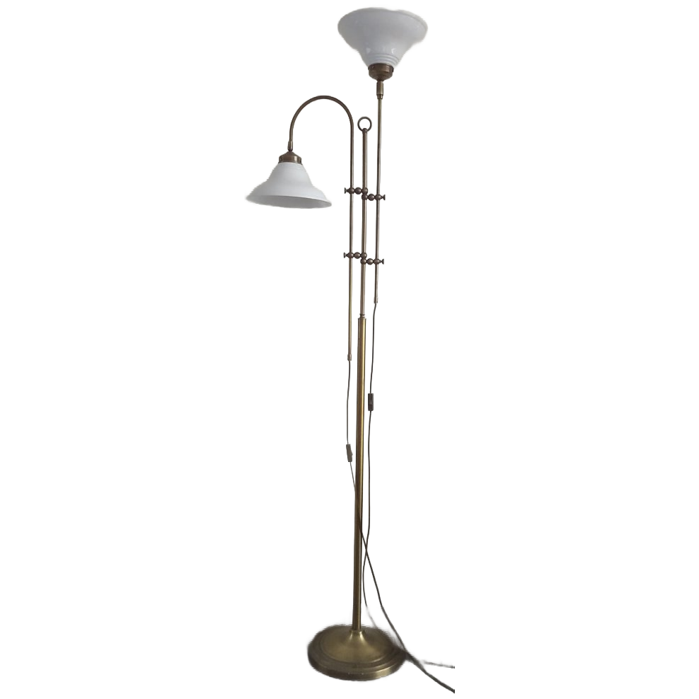 Vintage Messing Vloerlamp Met Metalen Emaille Kappen image 1
