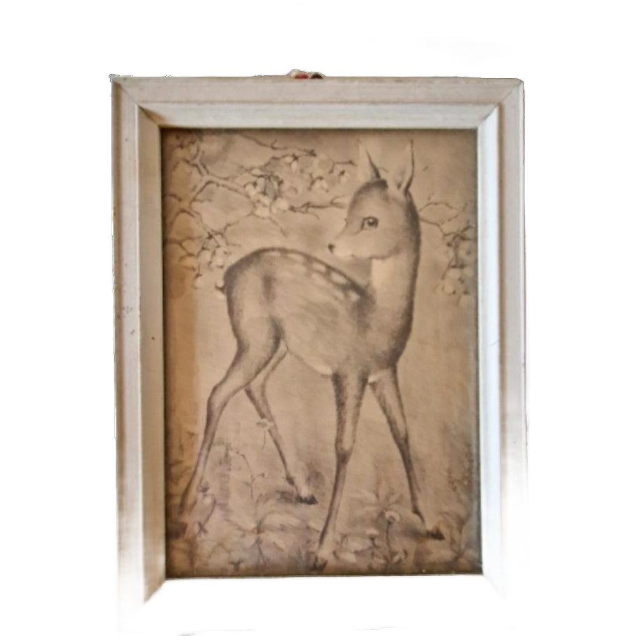 Vintage Schilderijtje Prentje Hertje Bambi Hert In Lijst image 1