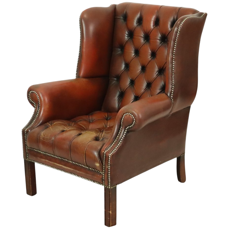 Oude Chesterfield Zetel Bruin Leder Wingchair Oorfauteuil image 1