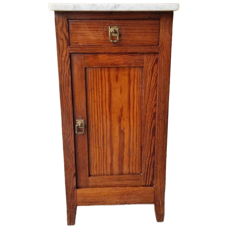 Antieke Wastafel Kast Nachtkastje Met Marmer Plaat Vintage image 1