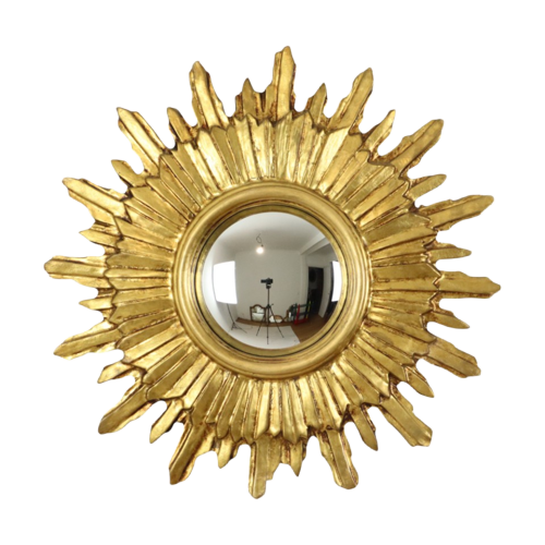 Gouden Sunburst Spiegel Zonnespiegel Hout Convex Heksenspiegel Sixties image 1