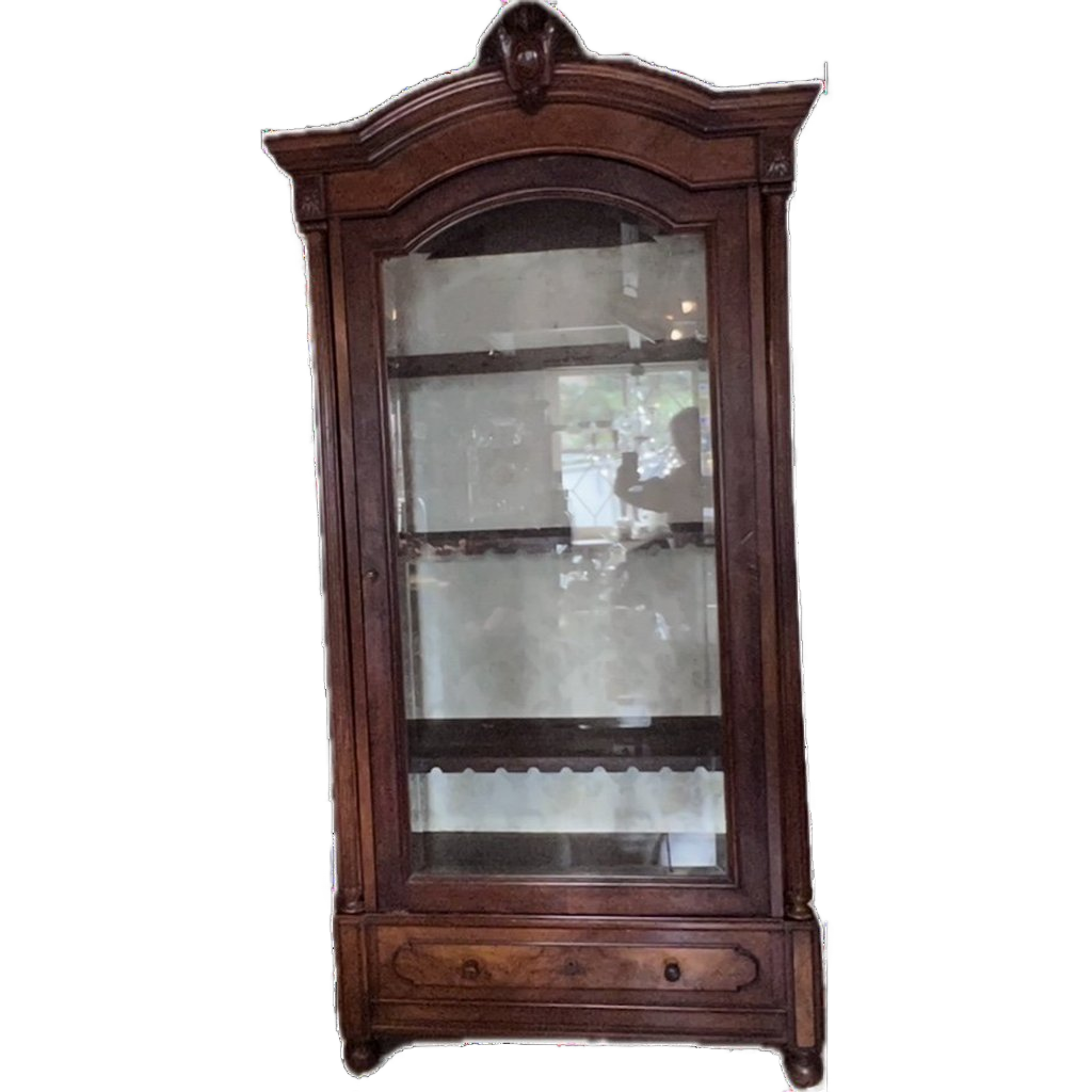 Volledig Uitneembare Antiek Mahonie Franse Vitrinekast Met 1 Deur Facet Geslepen Glas En 1 Lade image 1