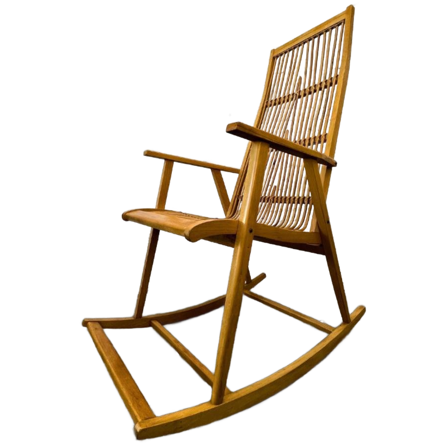 Vintage Design Schommelstoel Hout, Rotan - Hellerau image 1