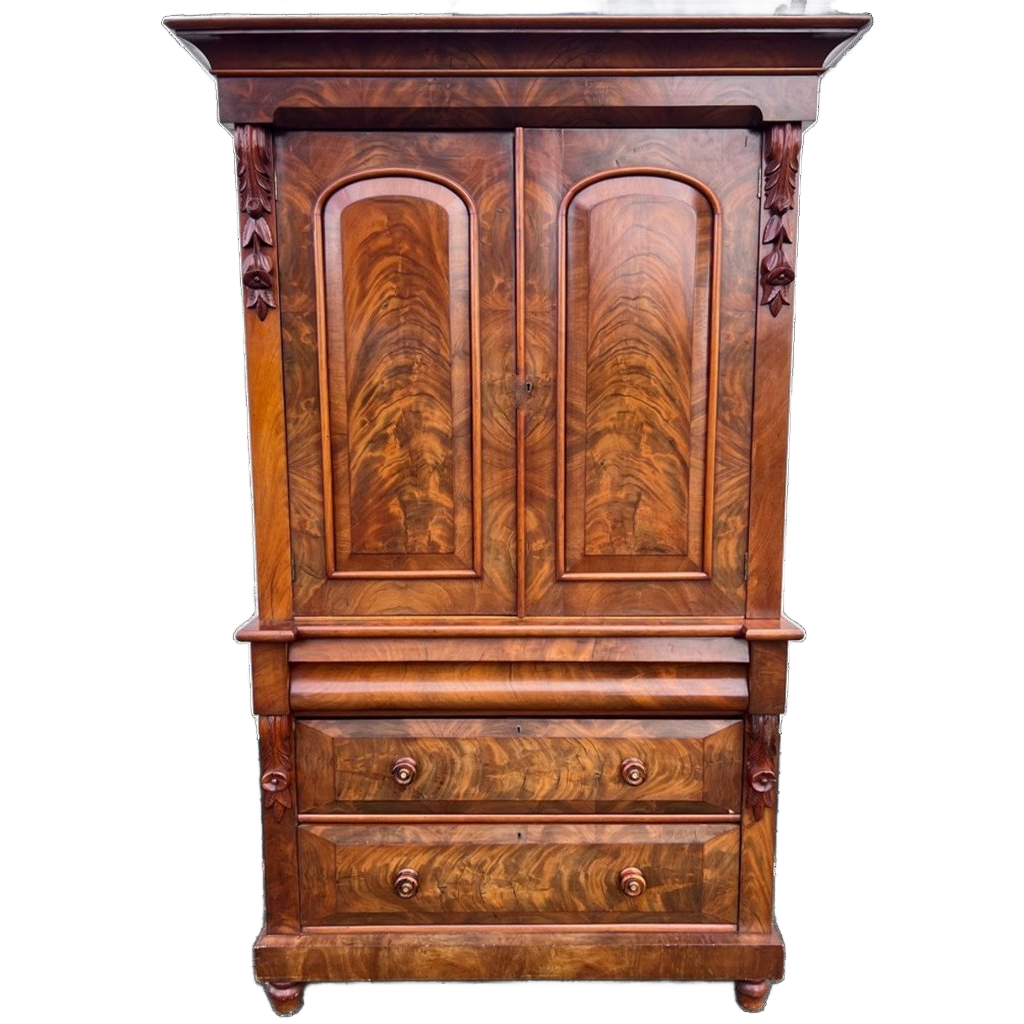 Heel Mooi Antiek Engels Mahonie Driedelig Kabinet, Met Planken En 3 Lades, 210 Cm Hoog image 1