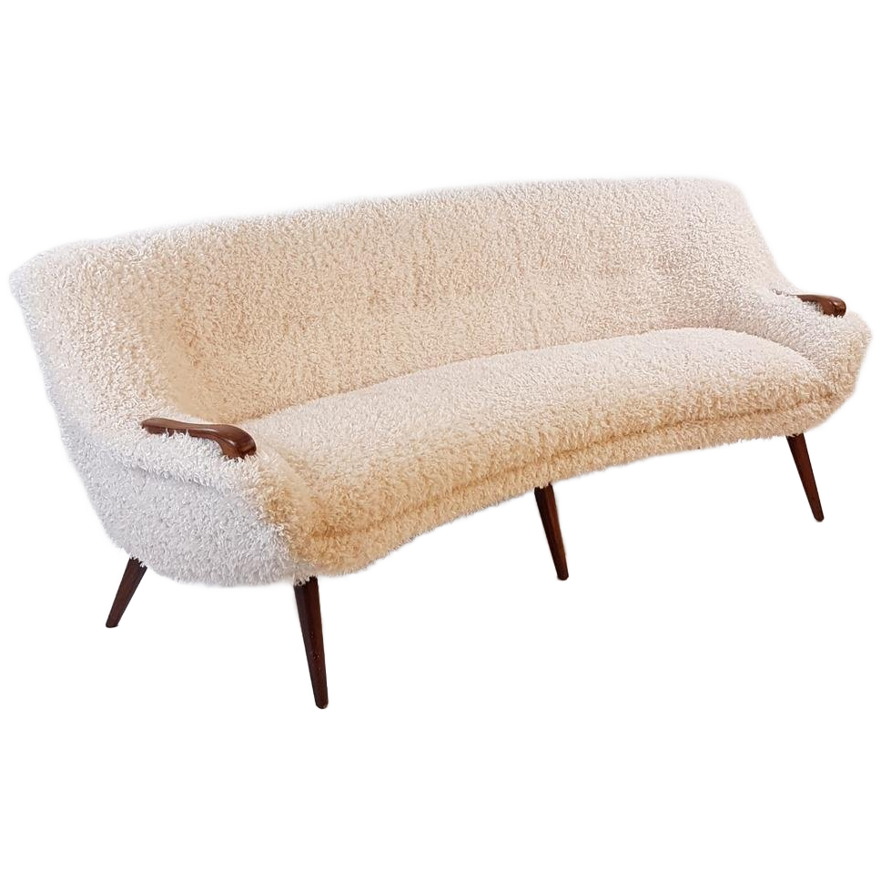 Vintage Bank Teak Hout Teddy Stof Nieuw | Uniek Organisch image 1