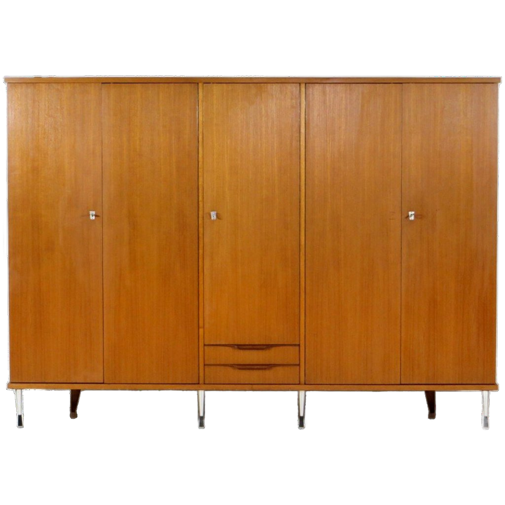 Grote Vintage 5-deurs Teak Kledingkast In Italiaanse Stijl, 1960s image 1