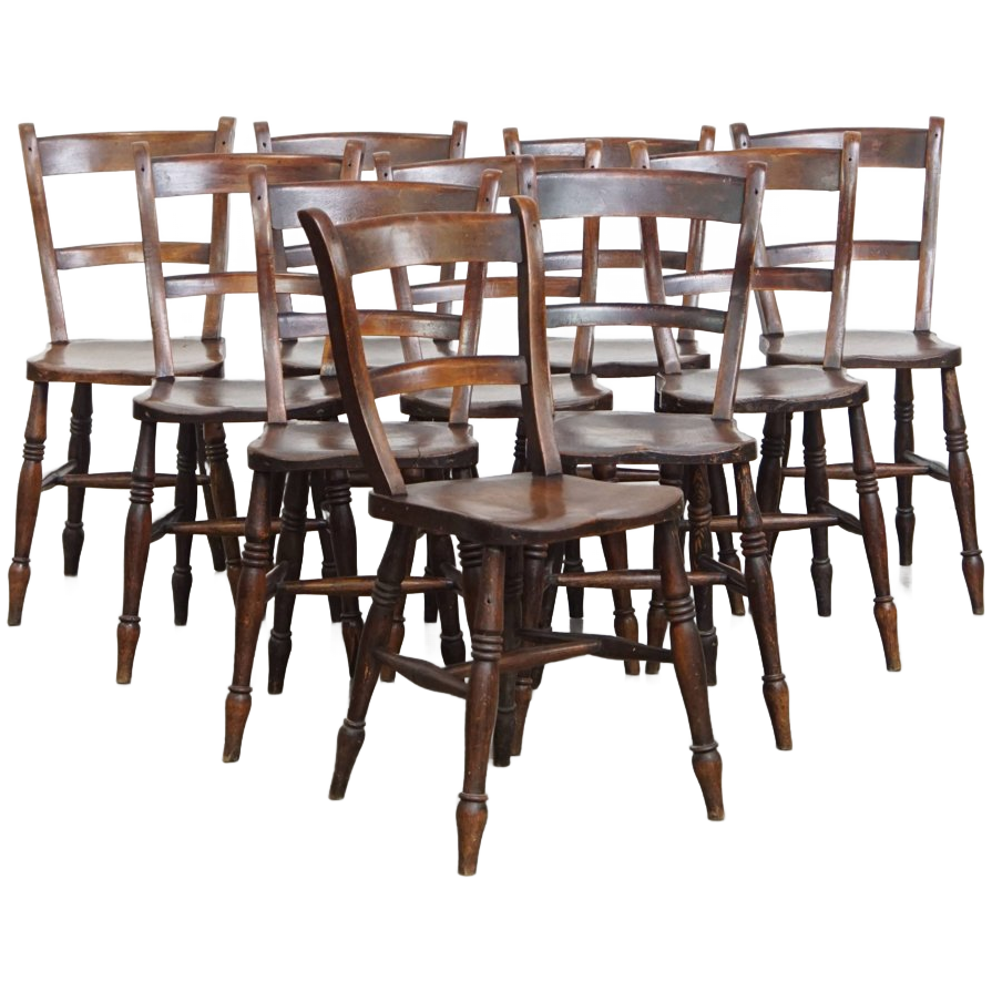 Tijdloze Elegante Set Van 10 Antieke Engelse Oxford Eetkamer/ Keuken Stoelen image 1