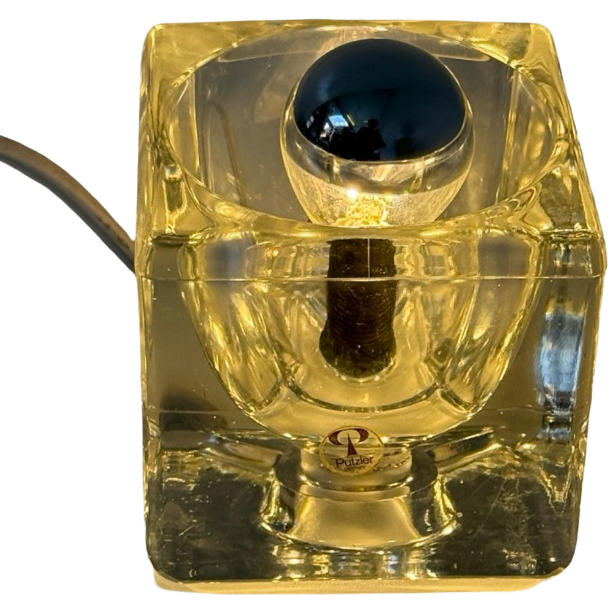 Peill & Putzler - Desk Lamp In Shape Of A Glass Cube - Space Age / (marked, Original Sticker) image 1