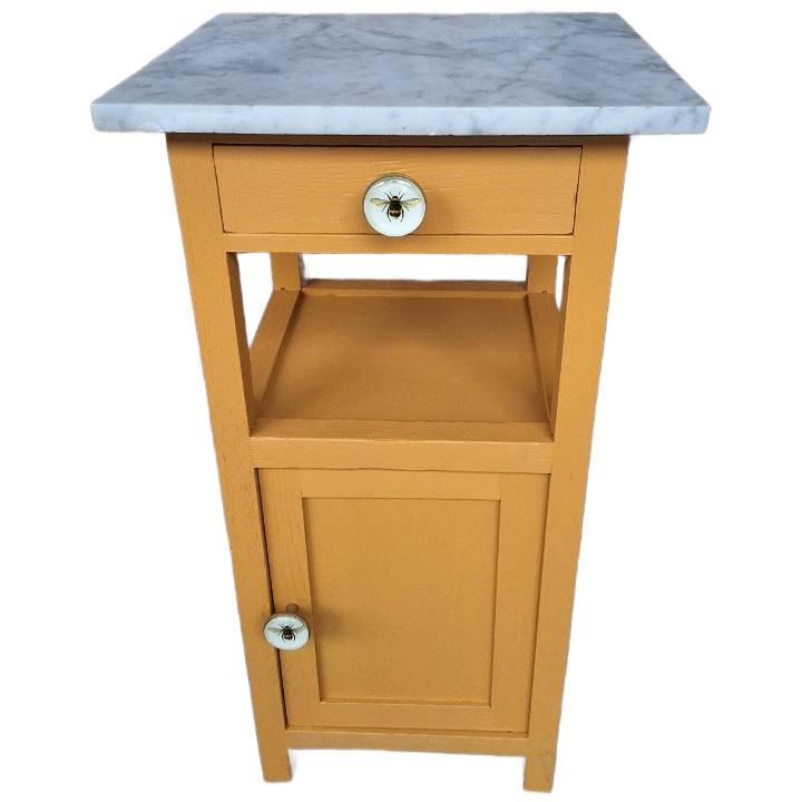 Nachtkastje, Bijzettafel, Plantentafel, Bloementafel Met Marmeren Blad, Gerestyled image 1
