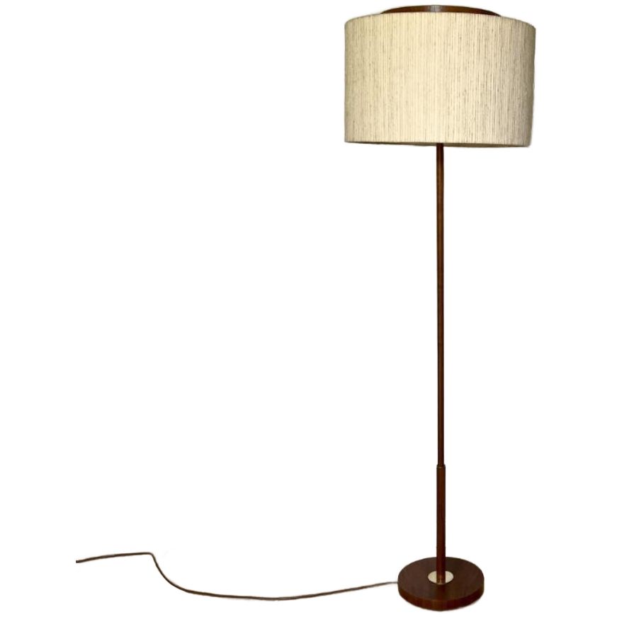 Midcentury Design Vloerlamp - Teak, Ecru Kap Temde Leuchten image 1