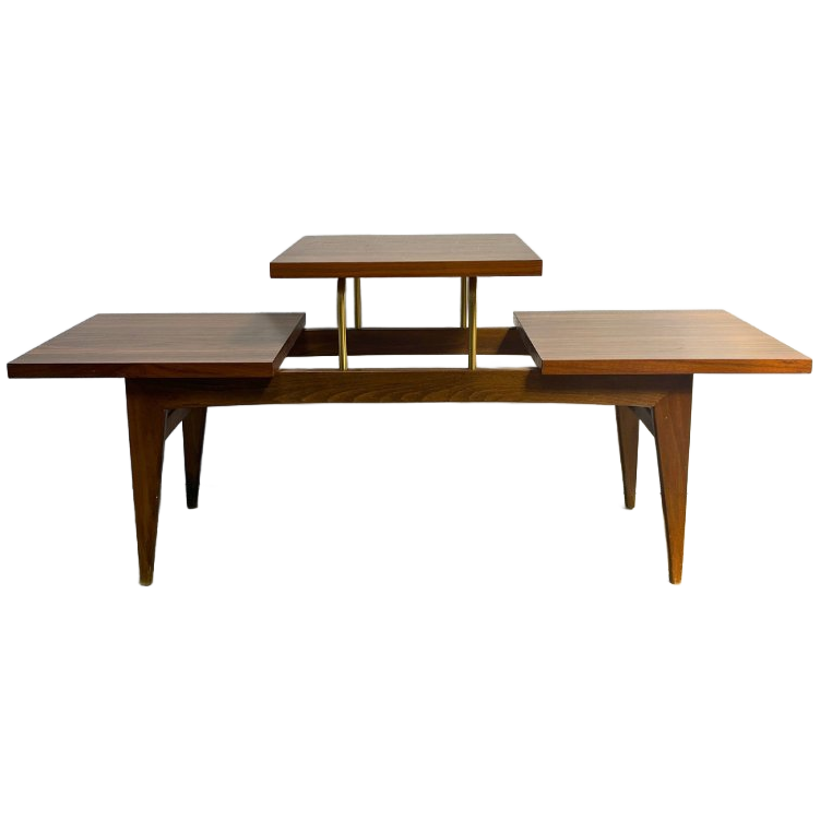 Vintage Plantentafel Met 3 Etages In Houtdessin Met Messing image 1