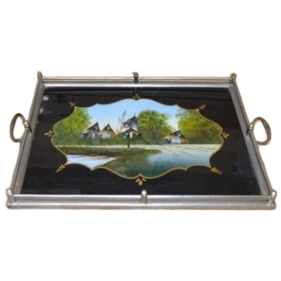 Ouderwets Dienblad Met Geschilderd Glas image 1