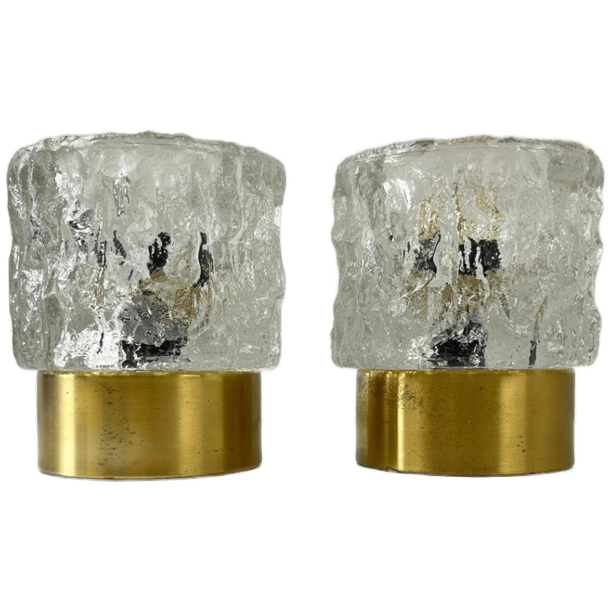 2x Midcentury Tafellamp - Peill & Putzler - Ijsglas, Goud image 1