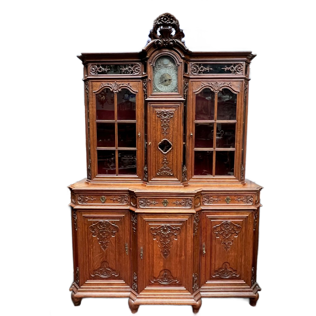 Antiek Rococo Buffet - Vitrinekast Met Ingebouwde Klok. image 1