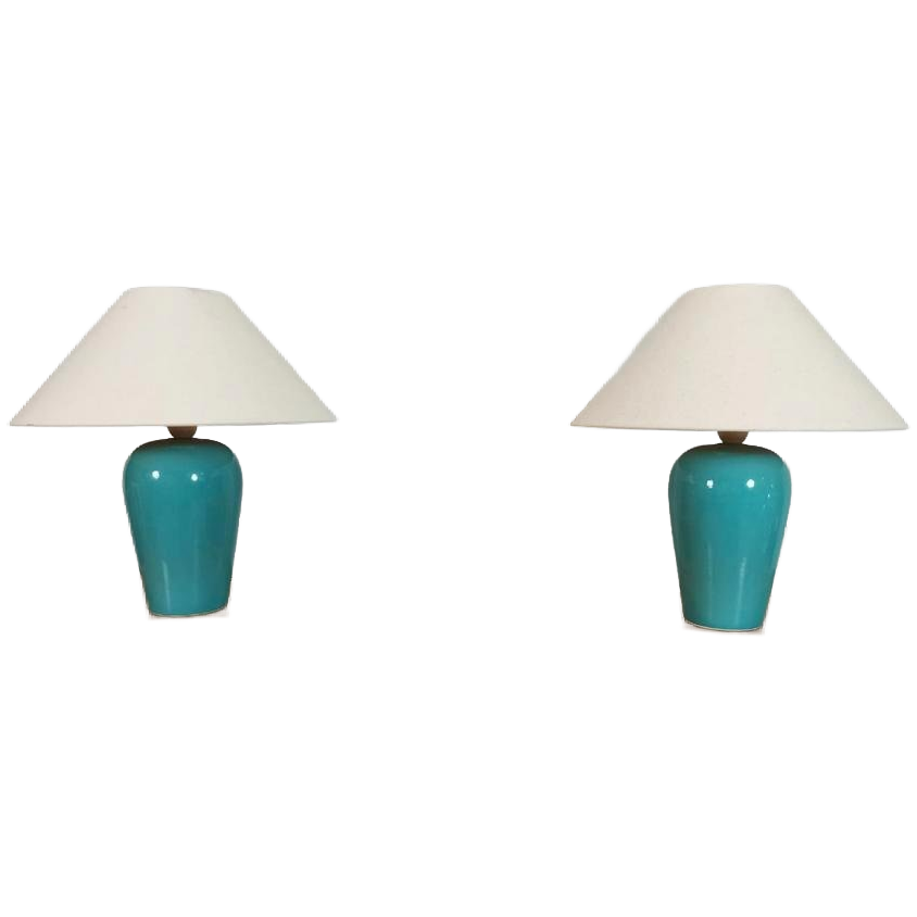 Set Van 2 Vintage Klassieke Tafellampen, Blauw / Turkoois image 1