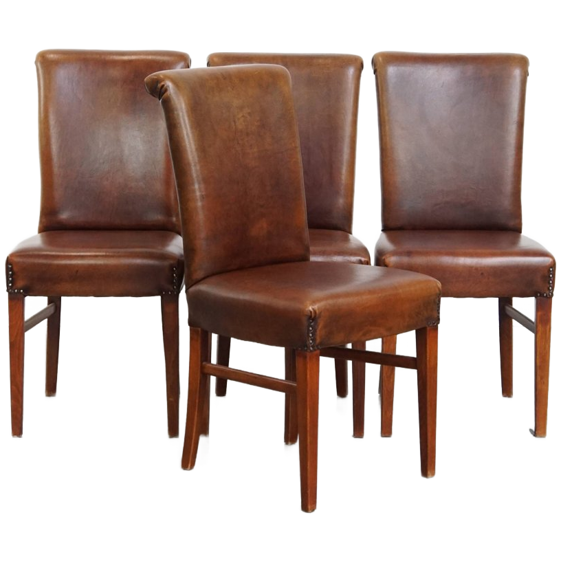 Tijdloze Set Van 4 Statige Comfortabele Eetkamerstoelen Van Schapenleer image 1