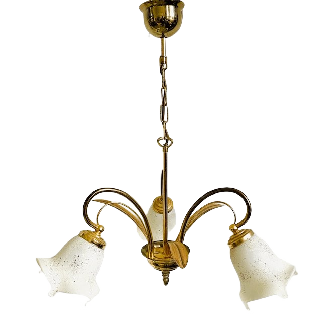 Mid-century Driearmige Kroonluchter Palmbladeren Hollywood Regency 1970’s image 1