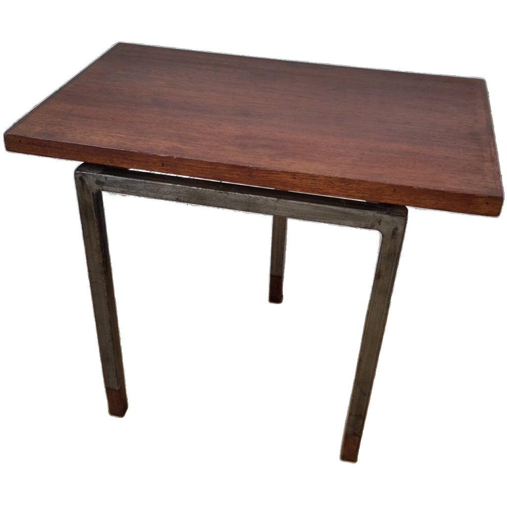 Jaren 60 Bijzettafeltje Hout En Metaal Driepoot image 1