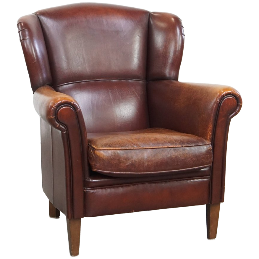 Karaktervolle Schapenleren Oorfauteuil Met Een Donkere Warme Kleurstelling En Een Prachtig Patina image 1