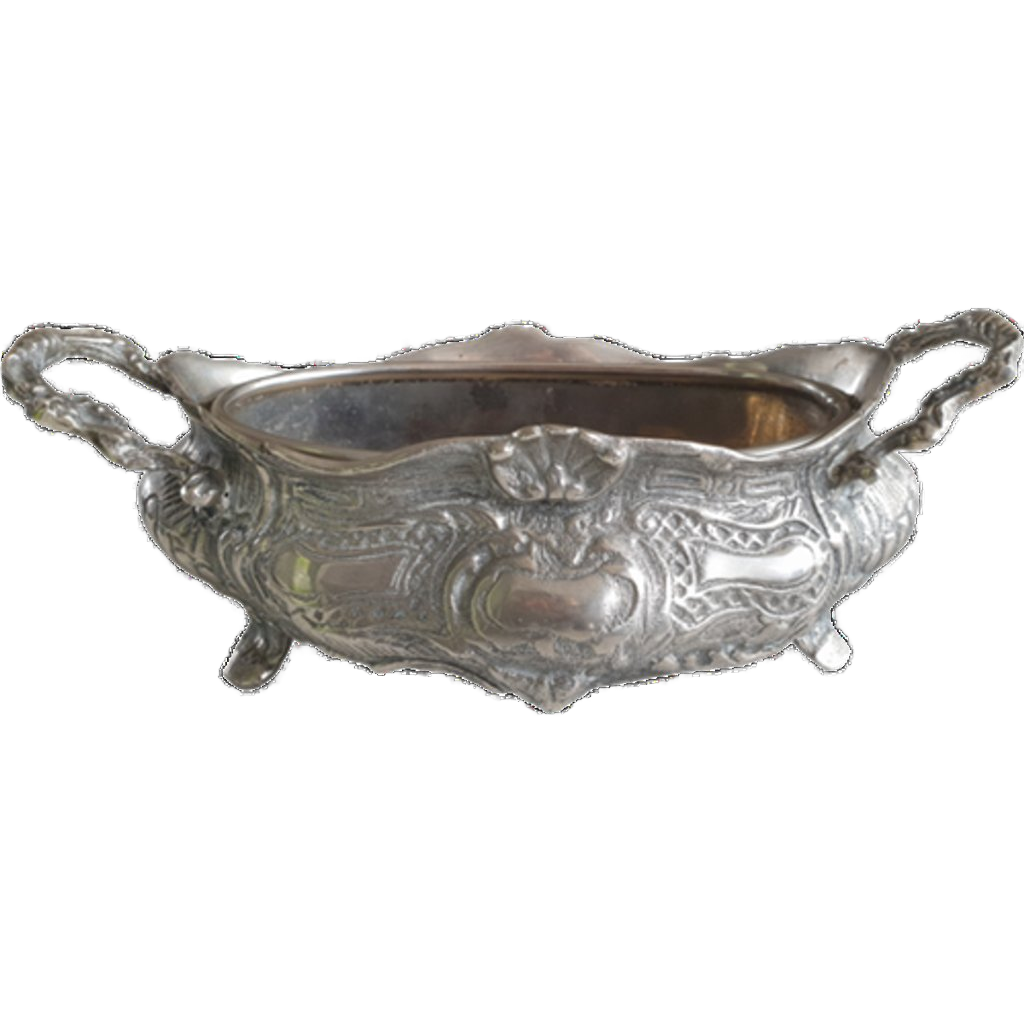 Prachtige Metalen Jardiniere, Verzilverd? Metalen Binnenbak image 1