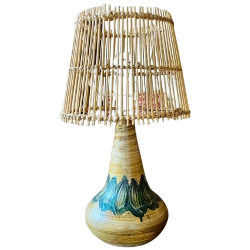 Deens Design Keramiek Lamp Rotan Kap image 1