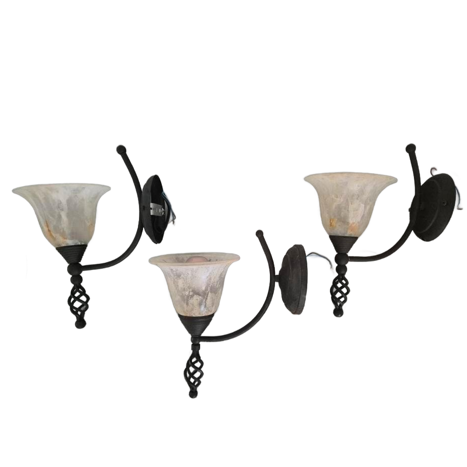 3 Vintage Wandlampen Met Gemarmerd Glas image 1