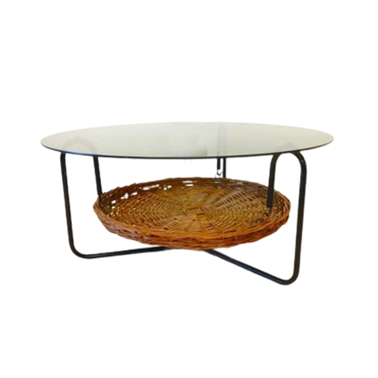 Vintage Tafel Salontafel Rond Jaren 60 / 70 Glas Lectuurbak image 1