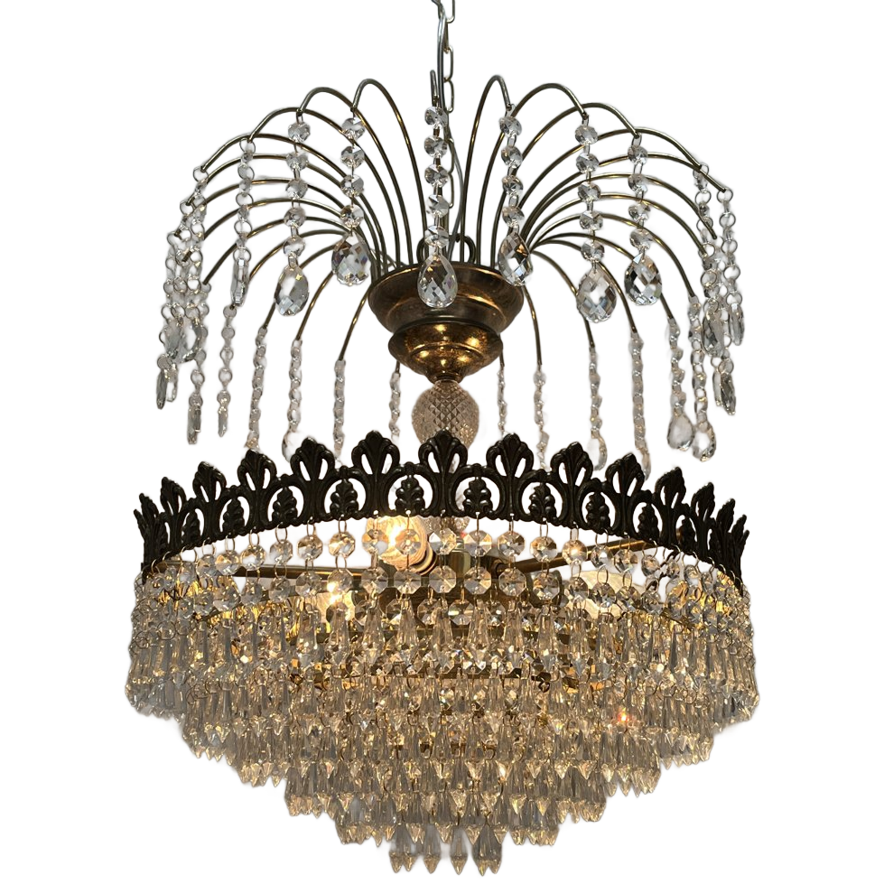 2 Stuks ! Vintage Art Nouveau Stijl Kristal Kroonluchters image 1