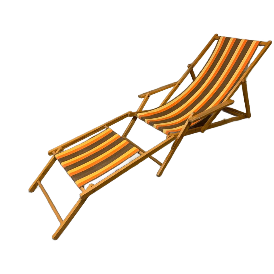 Vintage Vrolijke Strandstoel Met Voetbankje image 1