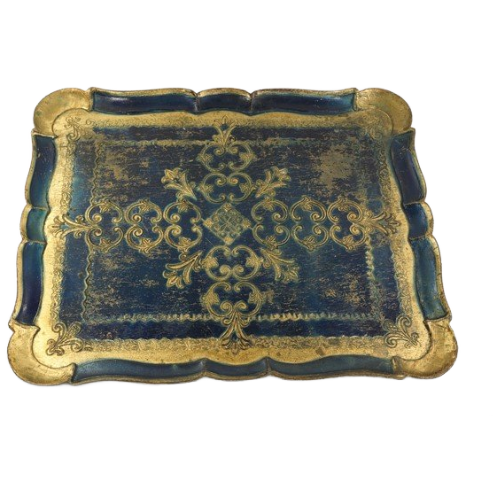 Vintage Florentijns Dienblad Donkerblauw Goud image 1