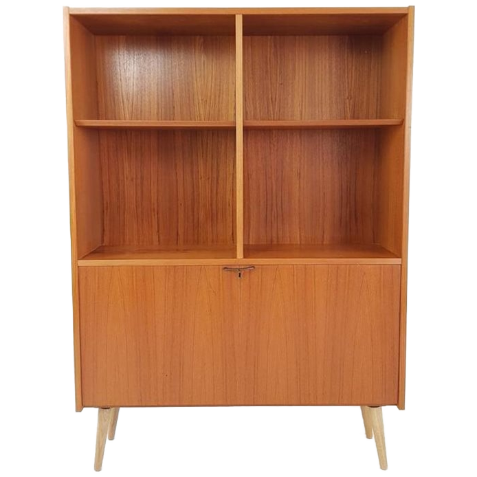 Vintage Deense Boekenkast Met Klep Teak Fineer image 1